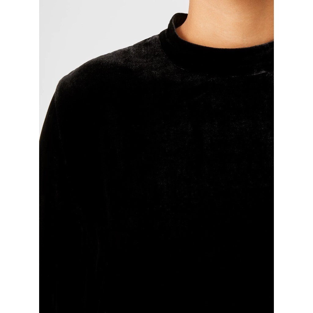 EILEEN FISHER Velvet Mock Neck Top Blouse Solid Black Tunic Pullover X-Small