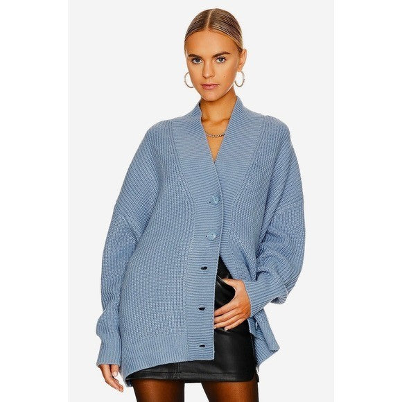 Revolve WEWOREWHAT Oversized Cardigan Sweater Chunky Knit Storm One Size