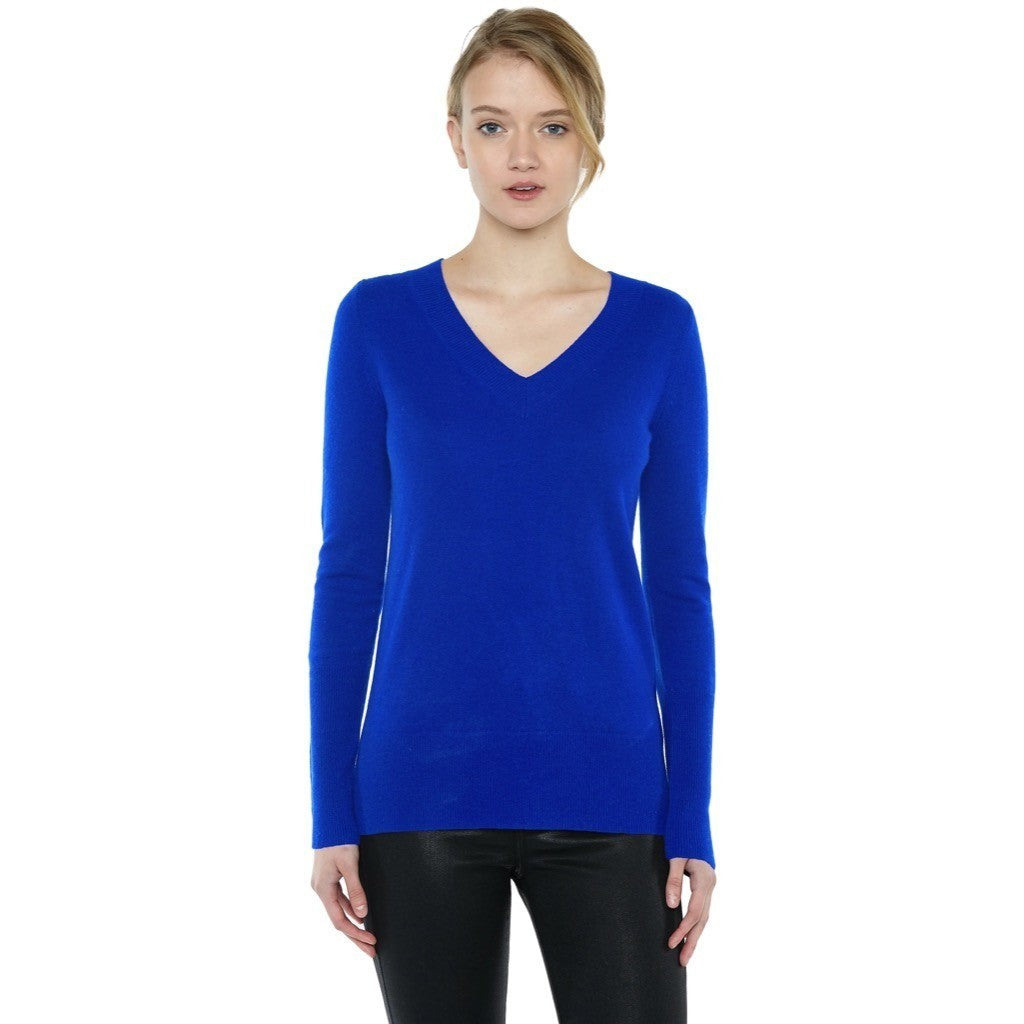 JENNIE LIU Cashmere Ava V Neck Sweater Cobalt Blue Knitwear Preppy X-Small