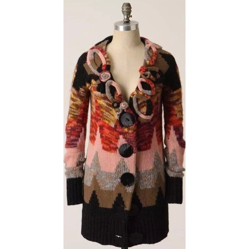 Anthropologie SLEEPING ON SNOW Loops & Angles Cardigan Sweater Wool Small