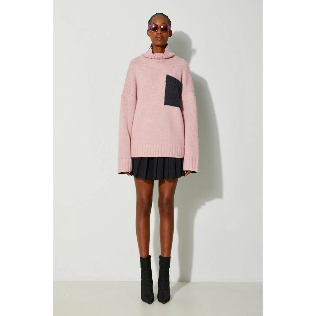 JW ANDERSON Patch Pocket Sweater Pink Grey Pullover Knit Mock Turtleneck Large