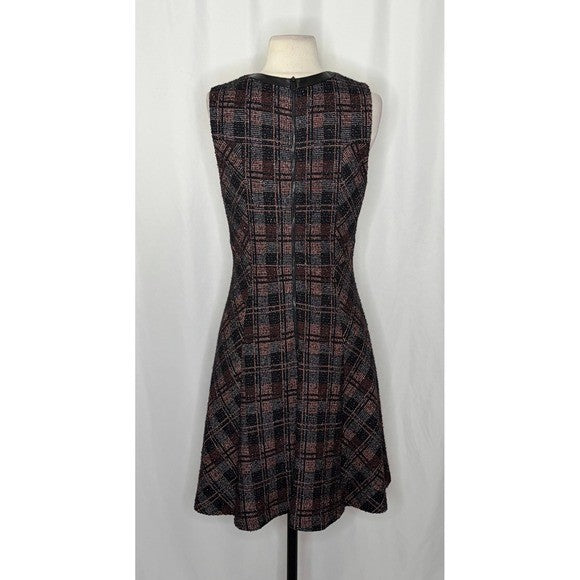 CLASSIQUES ENTIER Stella Tweed A-Line Fit N' Flare Dress Leather Wool Plaid 8