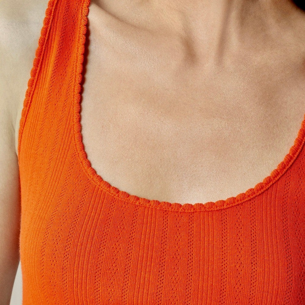 NWT!! J. CREW Pointelle Tank Top Scoop Neck Solid Orange Aperitif Red XX-Small