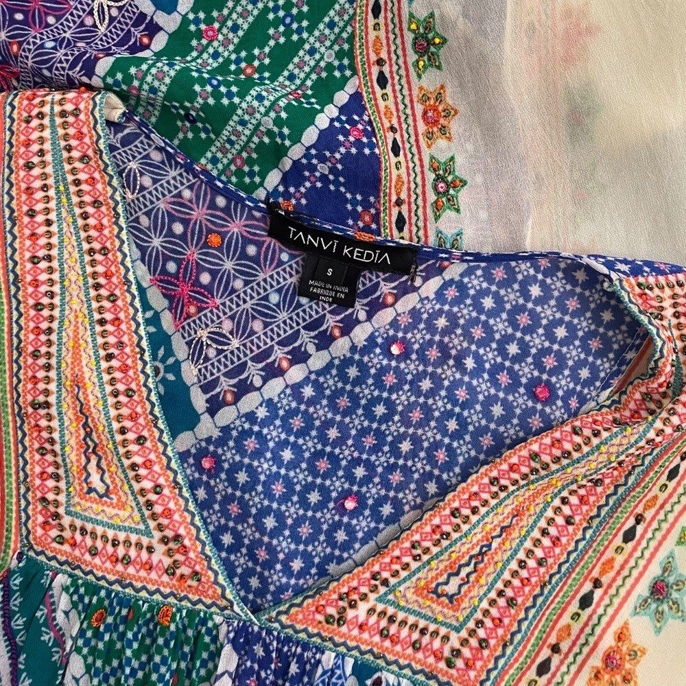 Anthropologie TANVI KEDIA Veena Beaded Caftan Beaded Mini Dress Bohemian Small