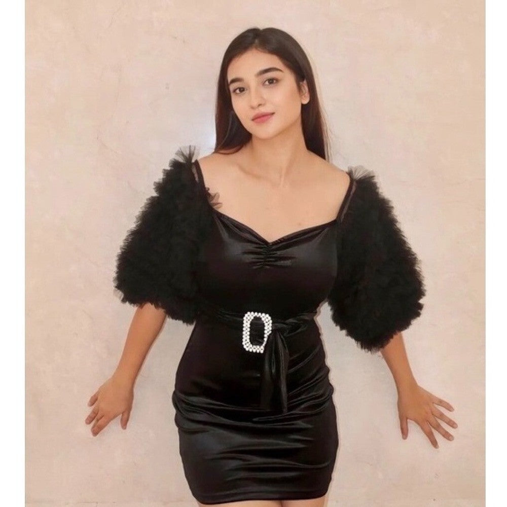 NWT!! ZARA Black Velvet Dress Ruffled Tulle Sleeves Rhinestone Party Cocktail