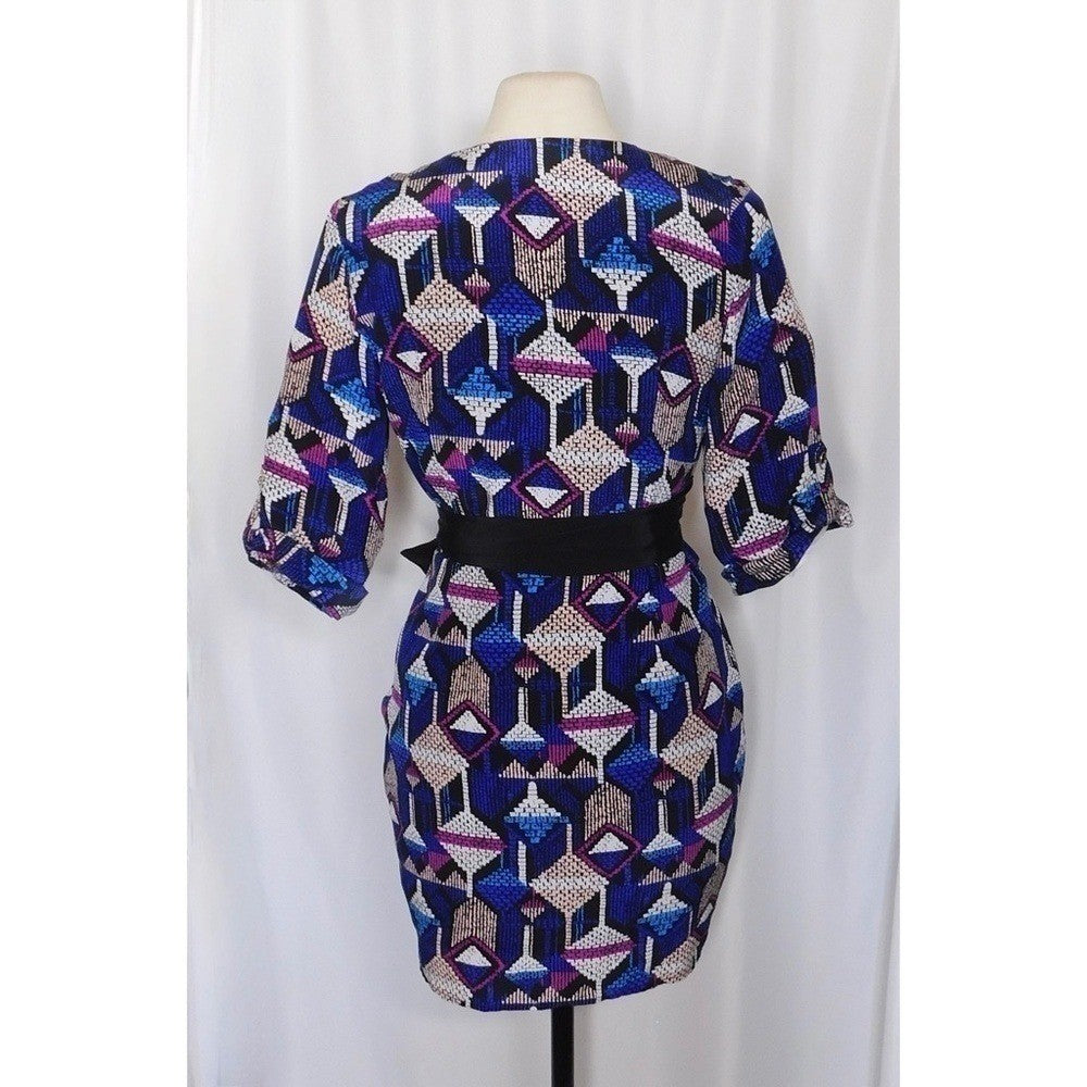 YUMI KIM Silk Faux Wrap Abstract Geometric Print Mini Dress Bright Medium