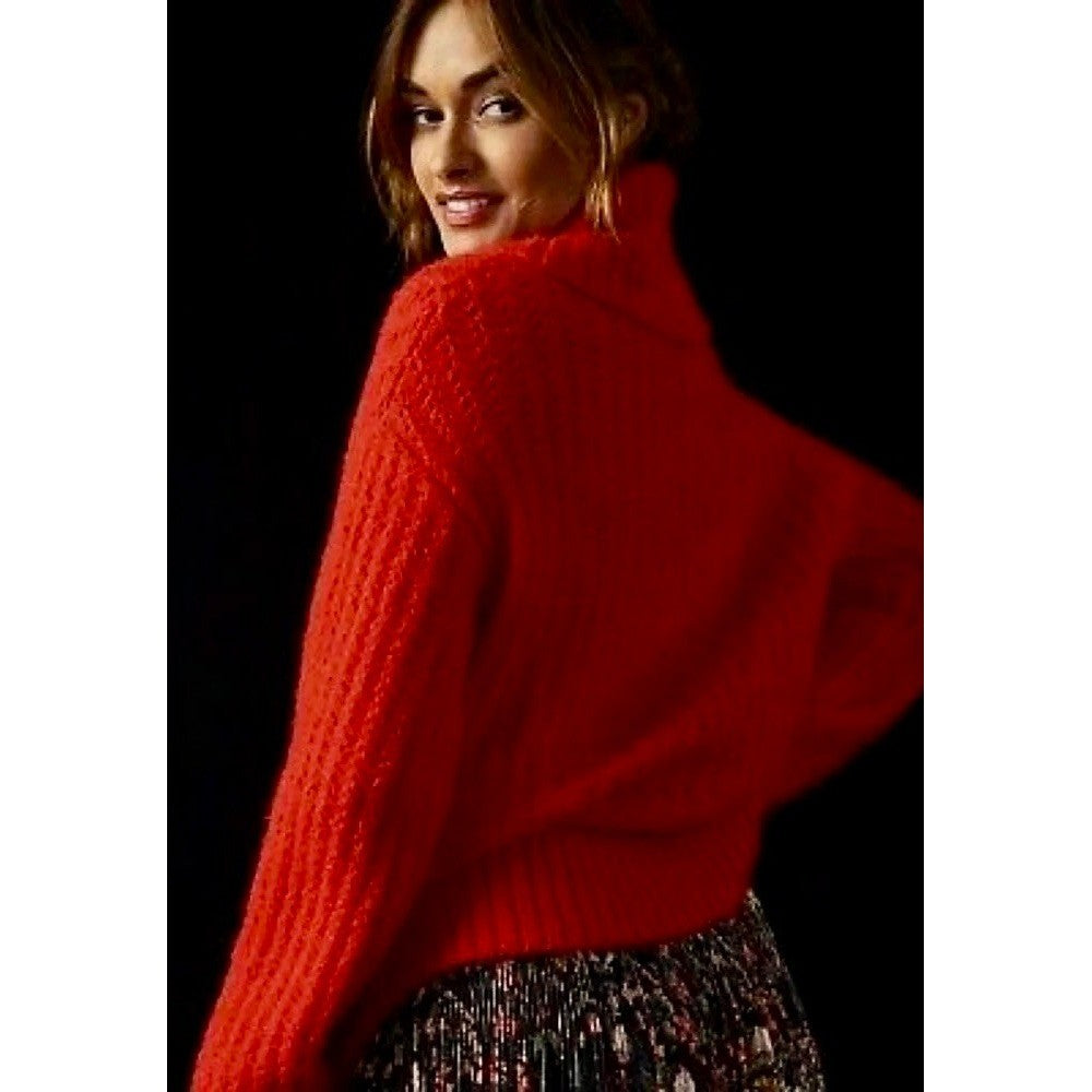 Anthropologie MAEVE Cowl Neck Pullover Sweater Knit Solid Red Turtleneck Small