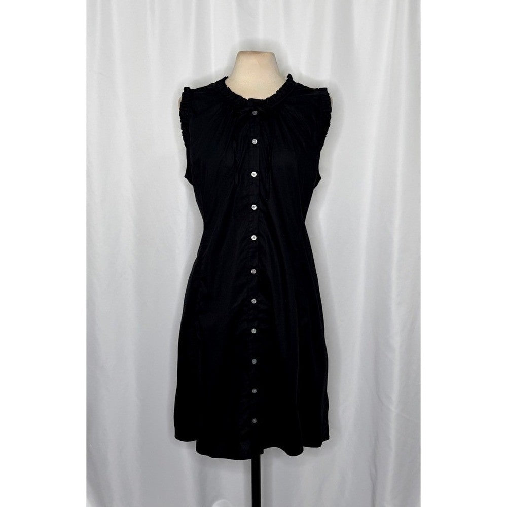 NWT!! J. CREW Factory Ruffle Tie Neck Mini Dress Solid Black Preppy Shift 18