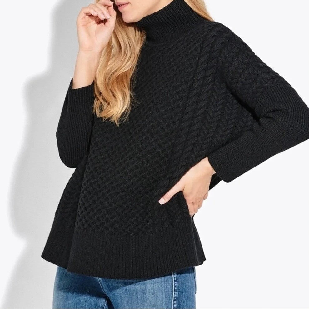 AYR Le Square Extra Fine Merino Wool Chunky Knit Sweater Black Pullover Small
