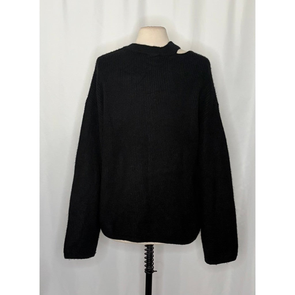 RAILS Alexi Cutout Sweater Solid Black Ribbed Pullover Knitwear Large