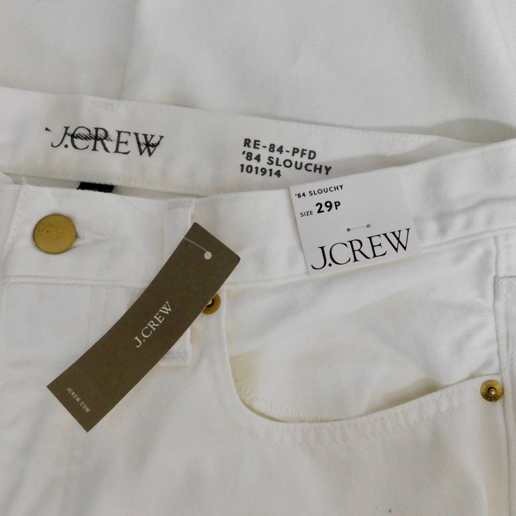 NWT!! J. CREW Petite Slouchy Jeans Solid White Denim Button Fly 29P 29 Petite