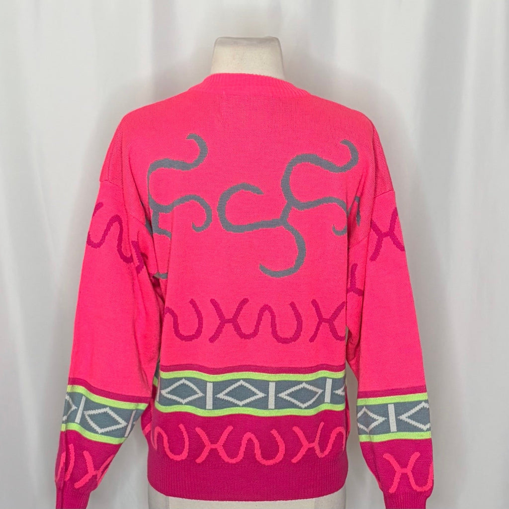 Vintage SUMMIT COUNTY Sporty Wool Blend Crew Neck Sweater Pink Colorful Medium