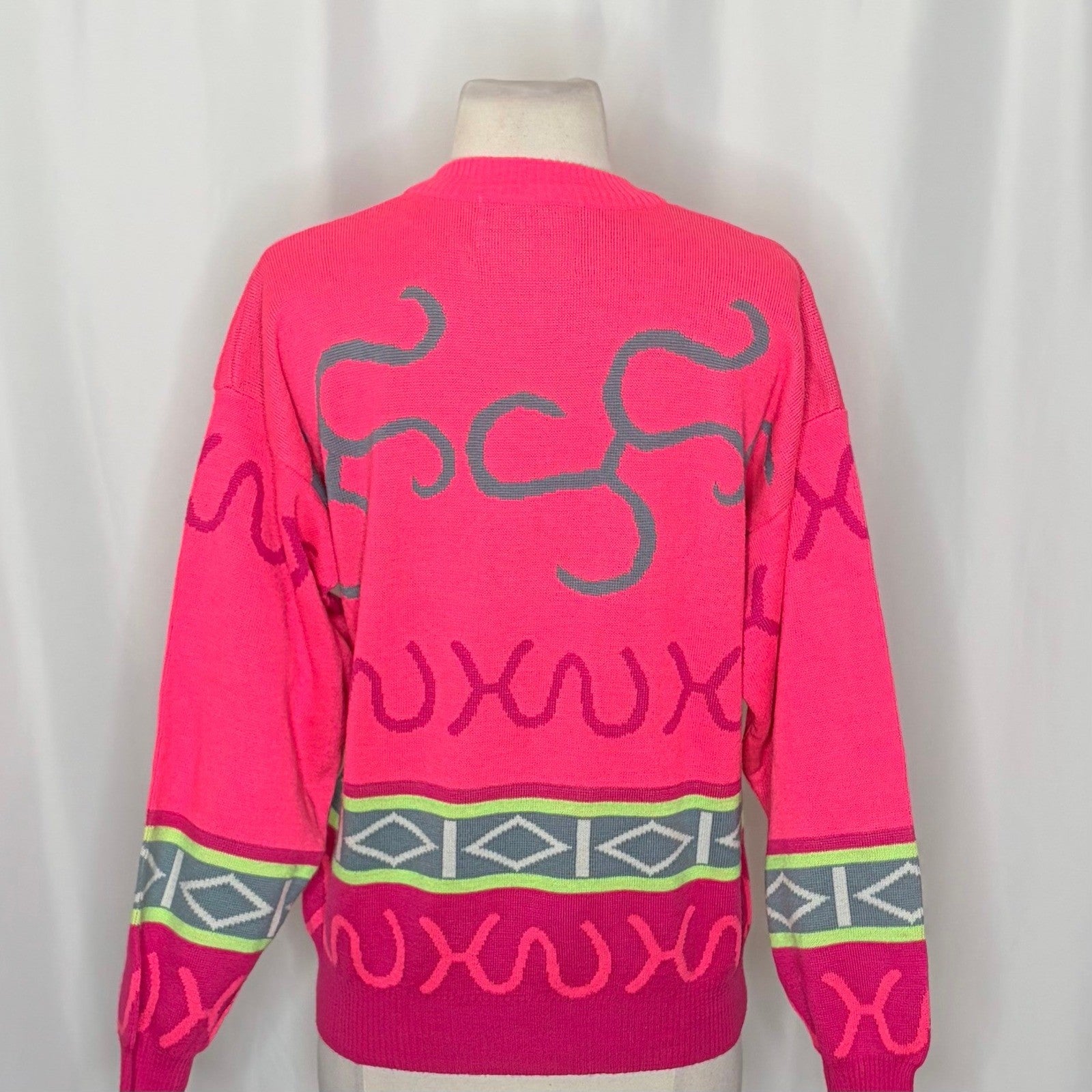 Vintage SUMMIT COUNTY Sporty Wool Blend Crew Neck Sweater Pink Colorful Medium