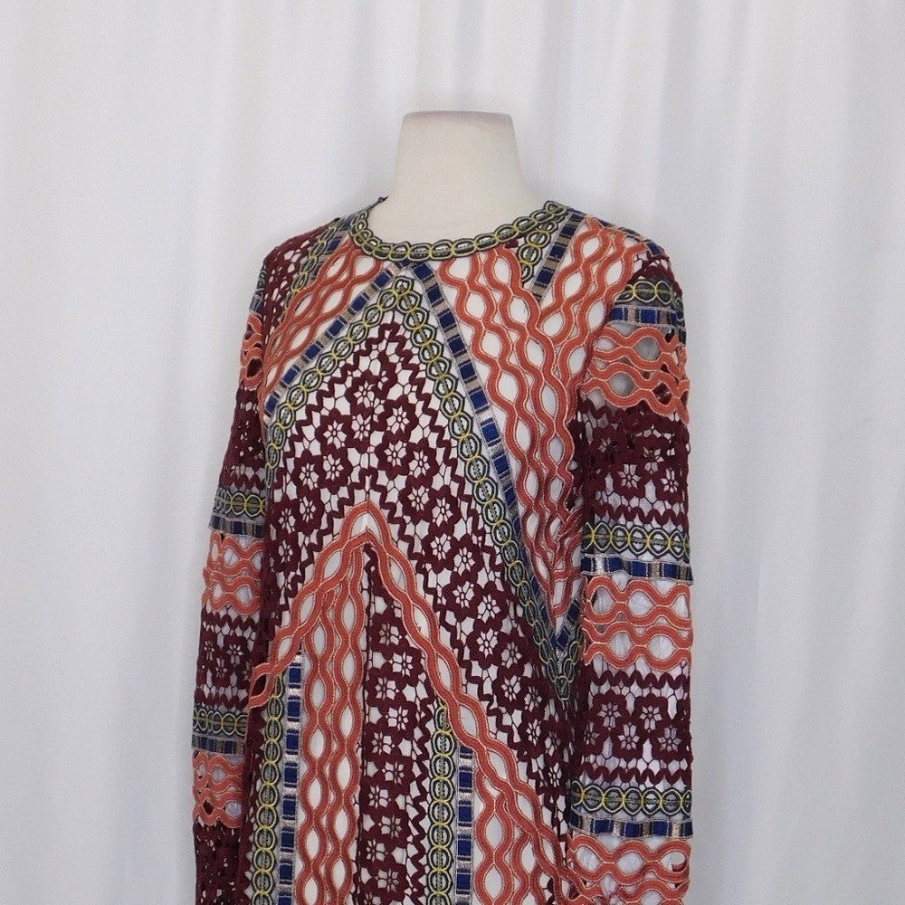 TORY BURCH Beauvoir Guipure Lace Embroidered Crochet Dress Shift Romantic Size 2