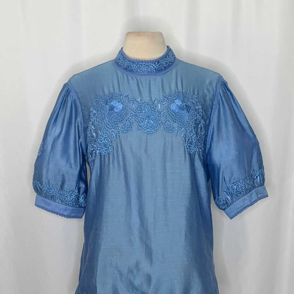 Anthropologie PAYAL JAIN Embroidered Carrington Floral Blouse Top Silk Medium