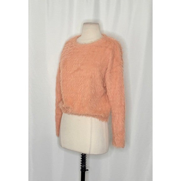 ZARA Pink Fuzzy Shag Pullover Sweater Cropped Blogger Favorite Knitwear Small