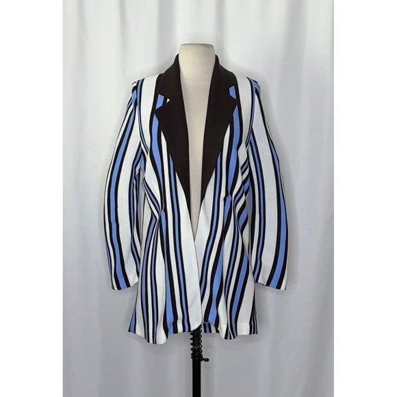 Exclusively MISOOK Striped Knit Blazer Cardigan Blue Black White Knitwear Small
