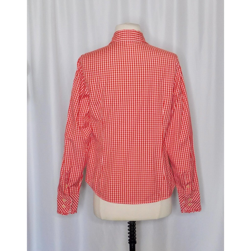 LILLY PULITZER Red White Blue Gingham Plaid Ruffled Buttondown Top Blouse Size 6