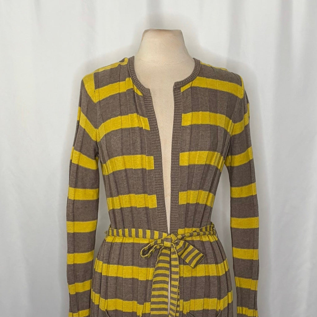 Anthropologie MAPLE Silk Switching Lanes Belted Cardigan Sweater Pleated Large