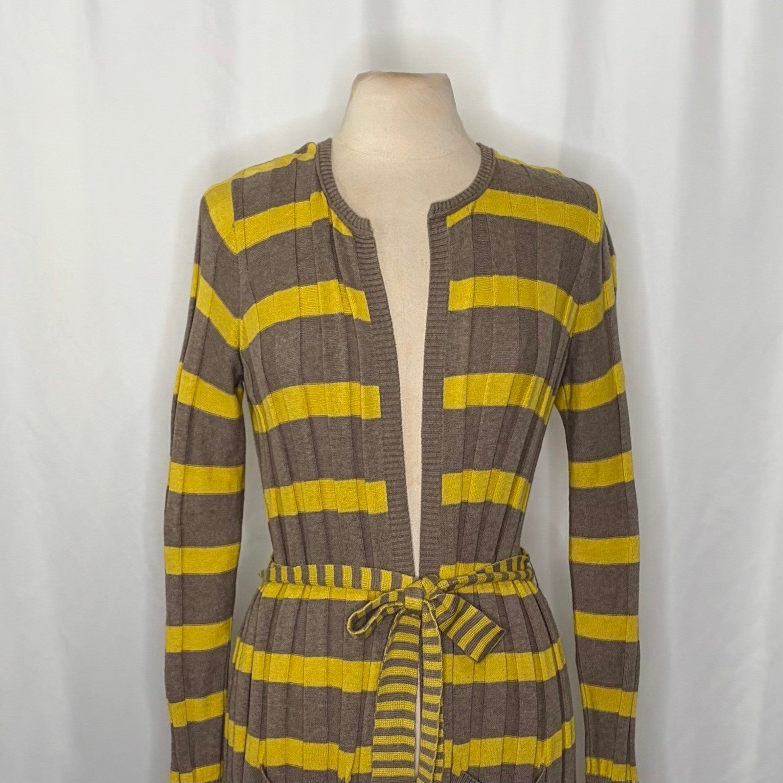 Anthropologie MAPLE Silk Switching Lanes Belted Cardigan Sweater Pleated Large