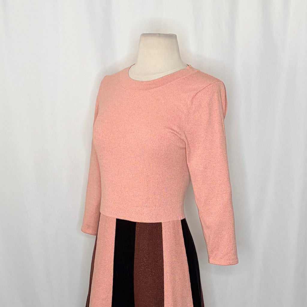 BODEN Rosemary Sparkle Knit Fit N' Flare Dress Pink Chocolate Brown US Size 6