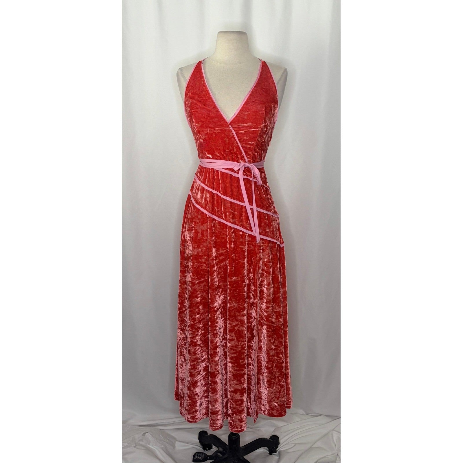 FREE PEOPLE Deia Velvet Midi Dress Pink Rose Strappy Dainty Romantic X-Small