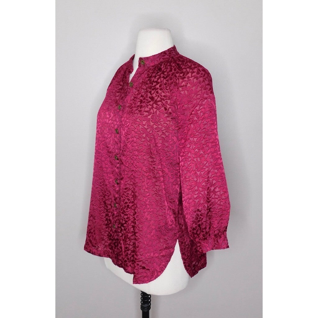NWT!! ANTHROPOLOGIE Susanna Burnout Velvet ¾ Sleeve Buttondown Top Blouse XS