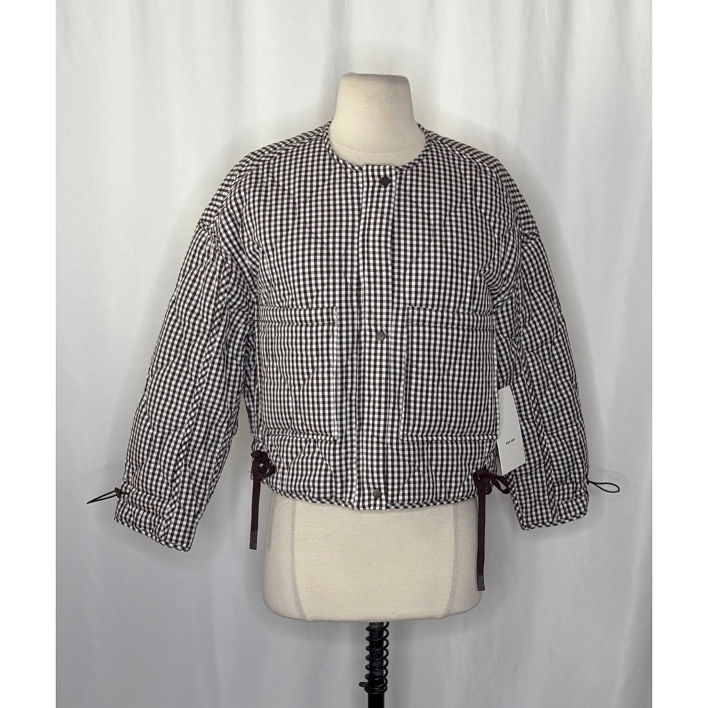 NWT!! MOD REF The Rochelle Jacket Brown White Gingham Check Quilted X-Small