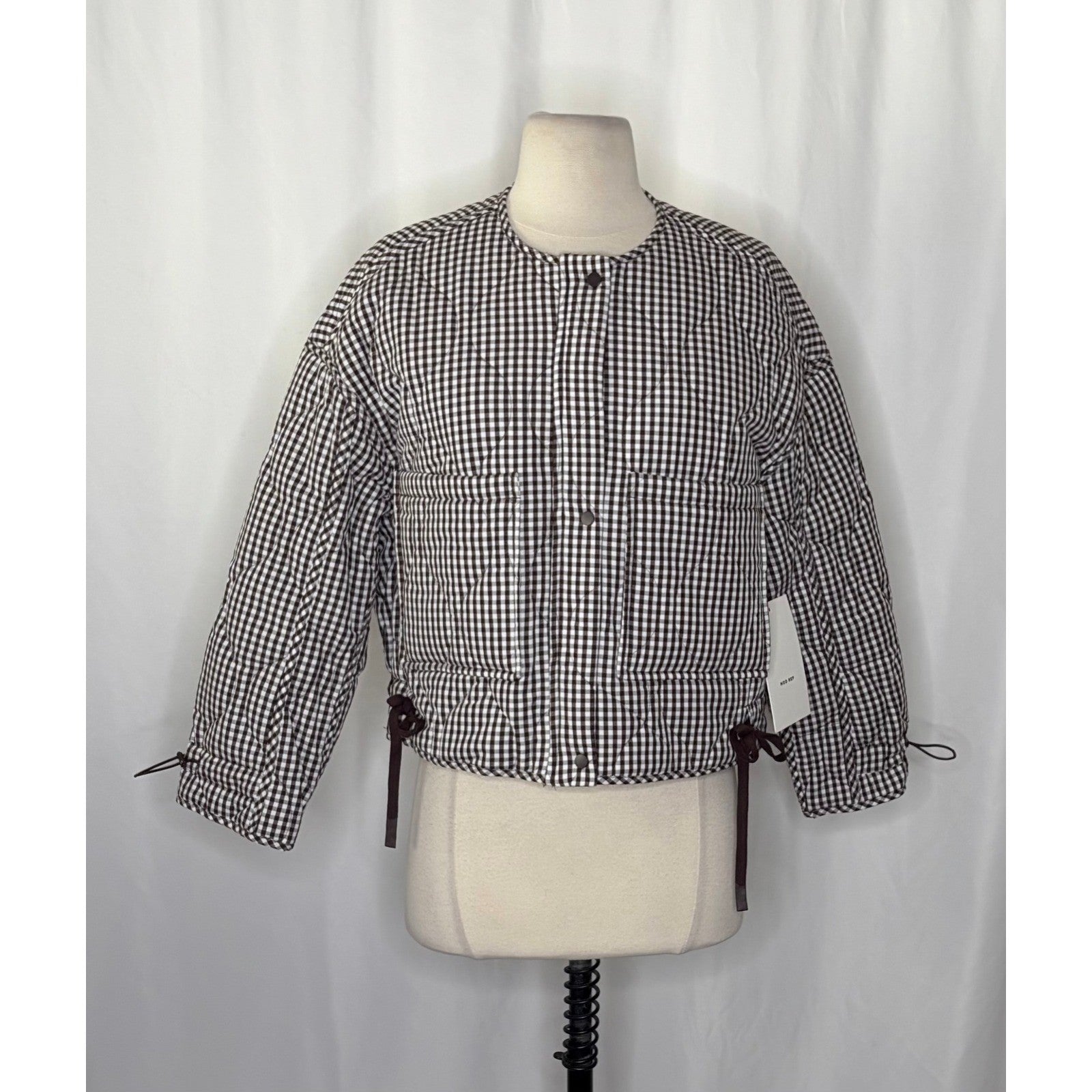 NWT!! MOD REF The Rochelle Jacket Brown White Gingham Check Quilted X-Small