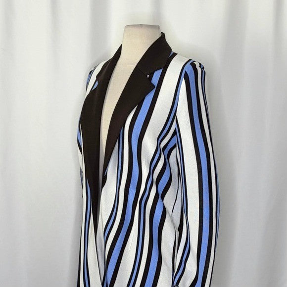 Exclusively MISOOK Striped Knit Blazer Cardigan Blue Black White Knitwear Small
