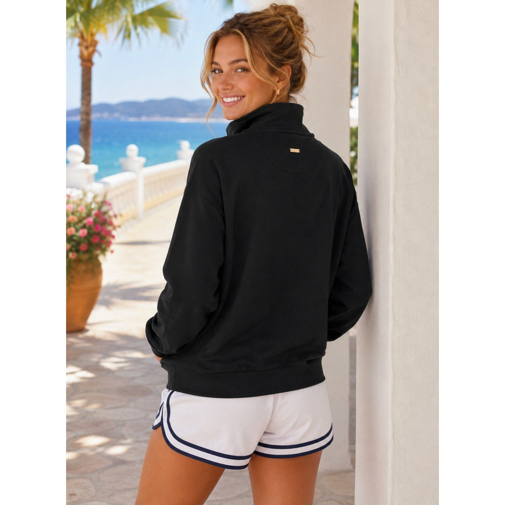 TOMMY BAHAMA Black Ribbed Knit Full Zip Jacket Gold Pineapple Hardware Medium
