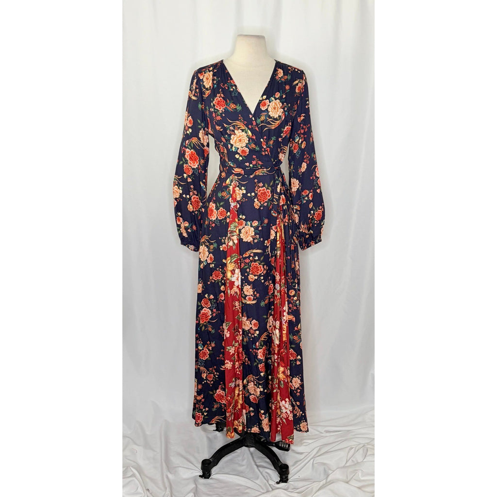 Anthropologie FARM RIO Gracia Wrap Maxi Dress Floral Birds Bohemian X-Small