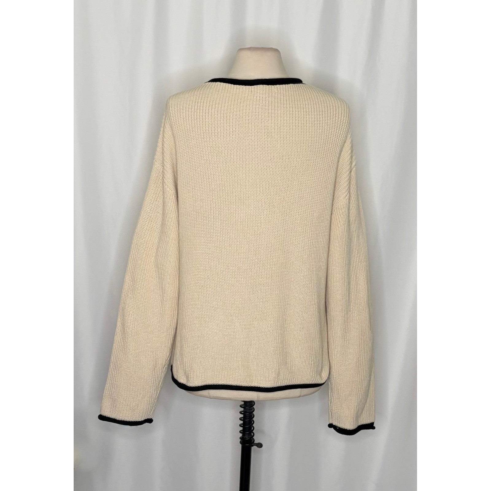 BALTIC BORN Beige Ivory Black Pullover Sweater Rolled Edges Knitwear Large