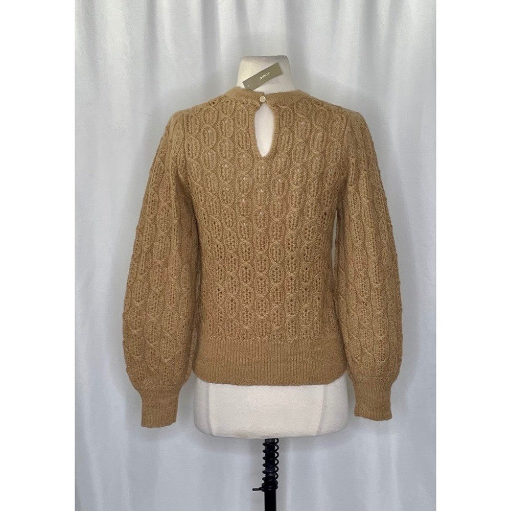 NWT!! J. CREW Balloon Sleeve Cable Knit Sweater Pale Clay Tan Brown X-Small