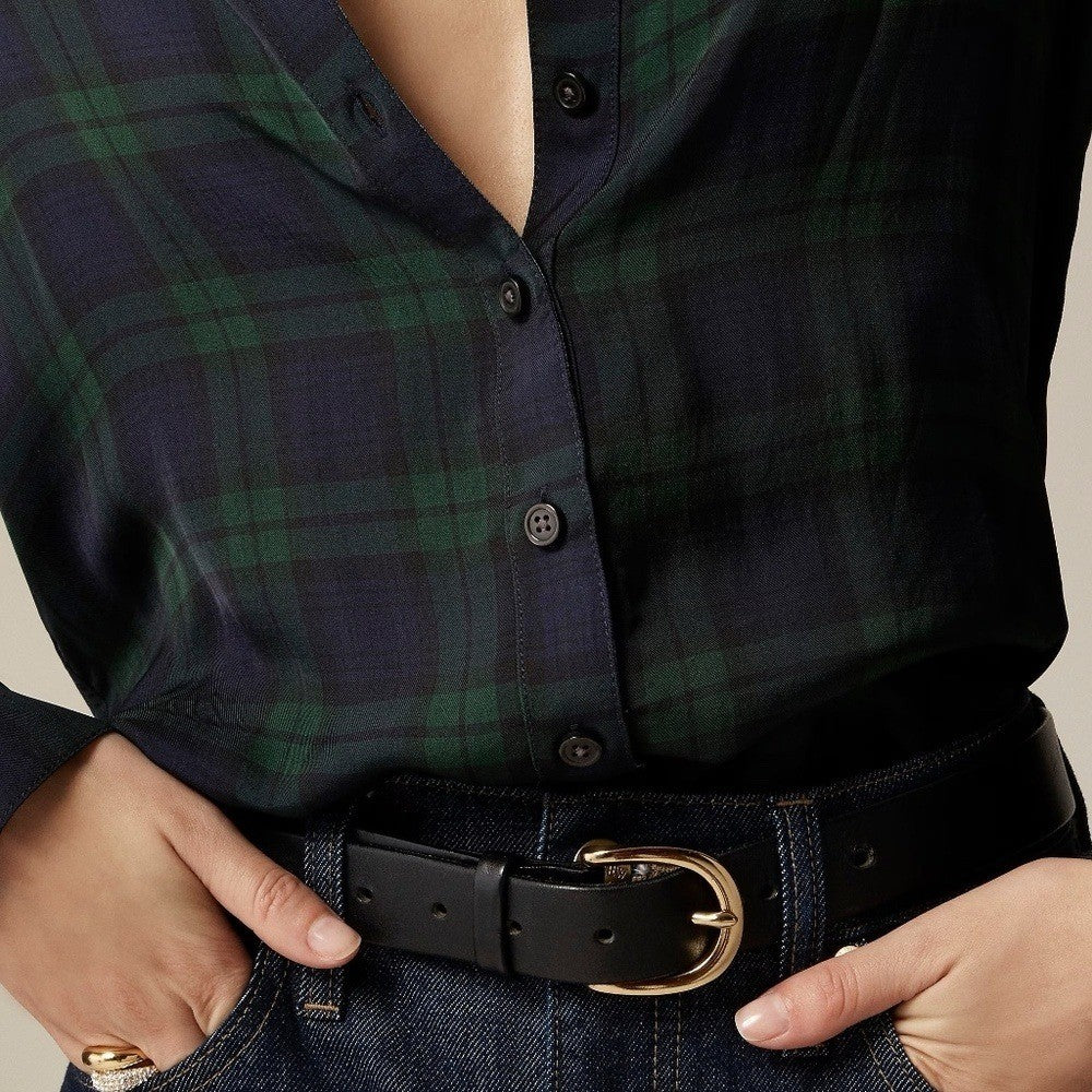 NWT!! J. CREW Drapey Button-Up Shirt Black Watch Tartan Plaid XXS XX-Small