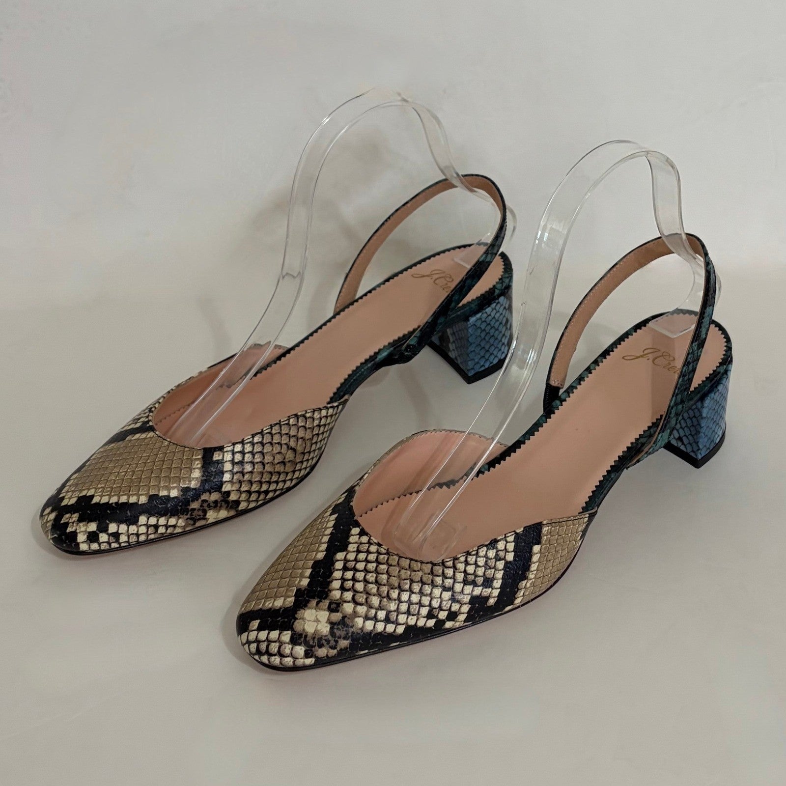 J. CREW Kate Slingback Pumps Snake Embossed Leather Shoes Snakeskin Block 10