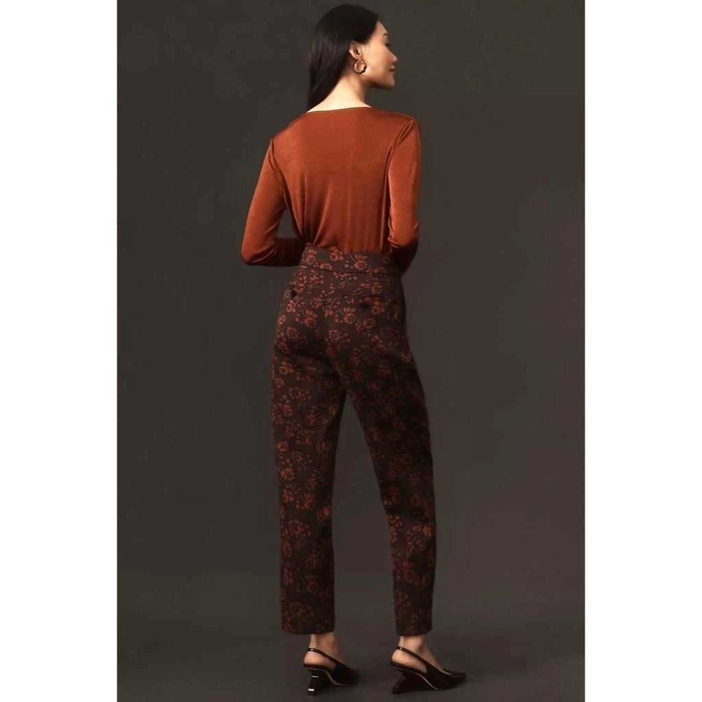 Anthropologie MAEVE Floral Jacquard High-Rise Trousers Pants Tapered Office 2