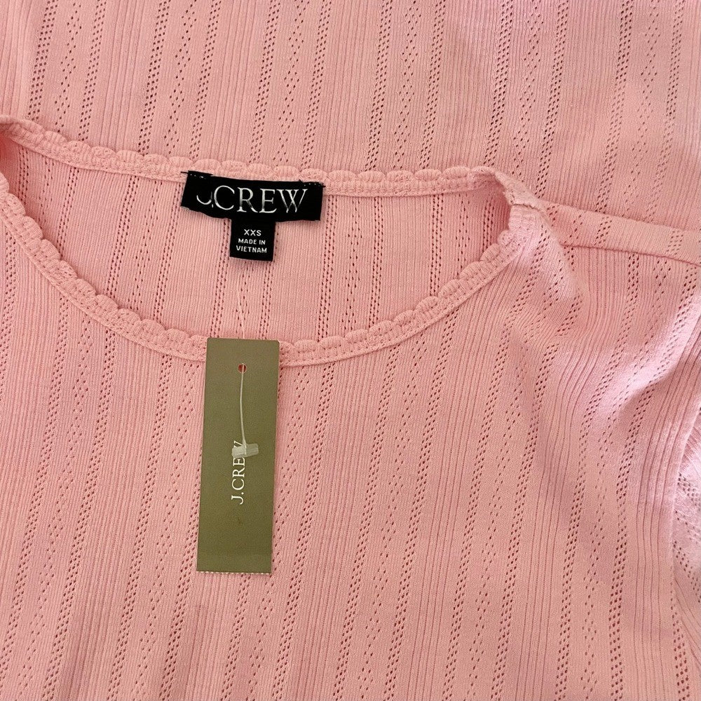 NWT! J. CREW Pointelle Short Sleeve T-Shirt Top Solid Pink Knit XXS XX-Small