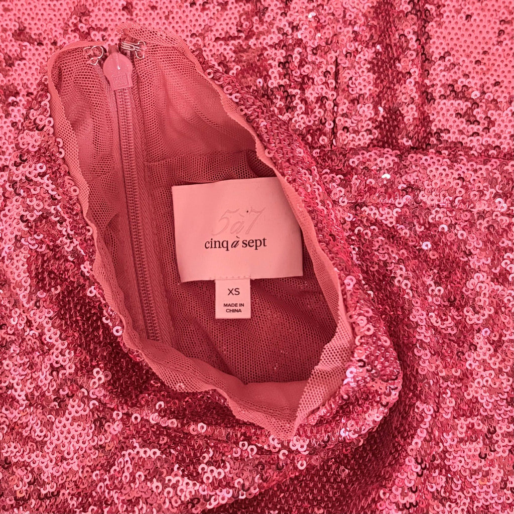 CINQ A SEPT Joan Sequin Top Blouse Rosewood Pink Mock Neck Sequinned X-Small