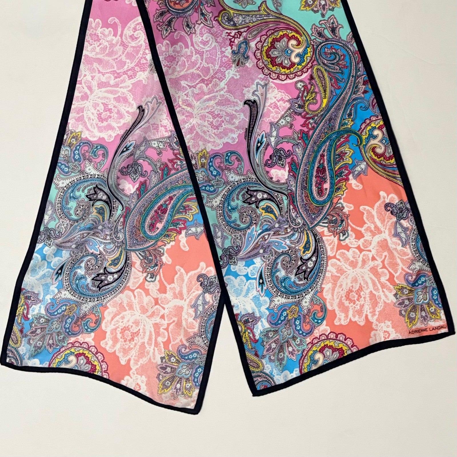 Vintage ADRIENNE LANDAU Silky Paisley Rectangular Scarf Colorful Accessory