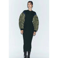 NWT!! ZARA Contrast Nylon Midi Dress Ribbed Knit Olive Green Black Blue Large
