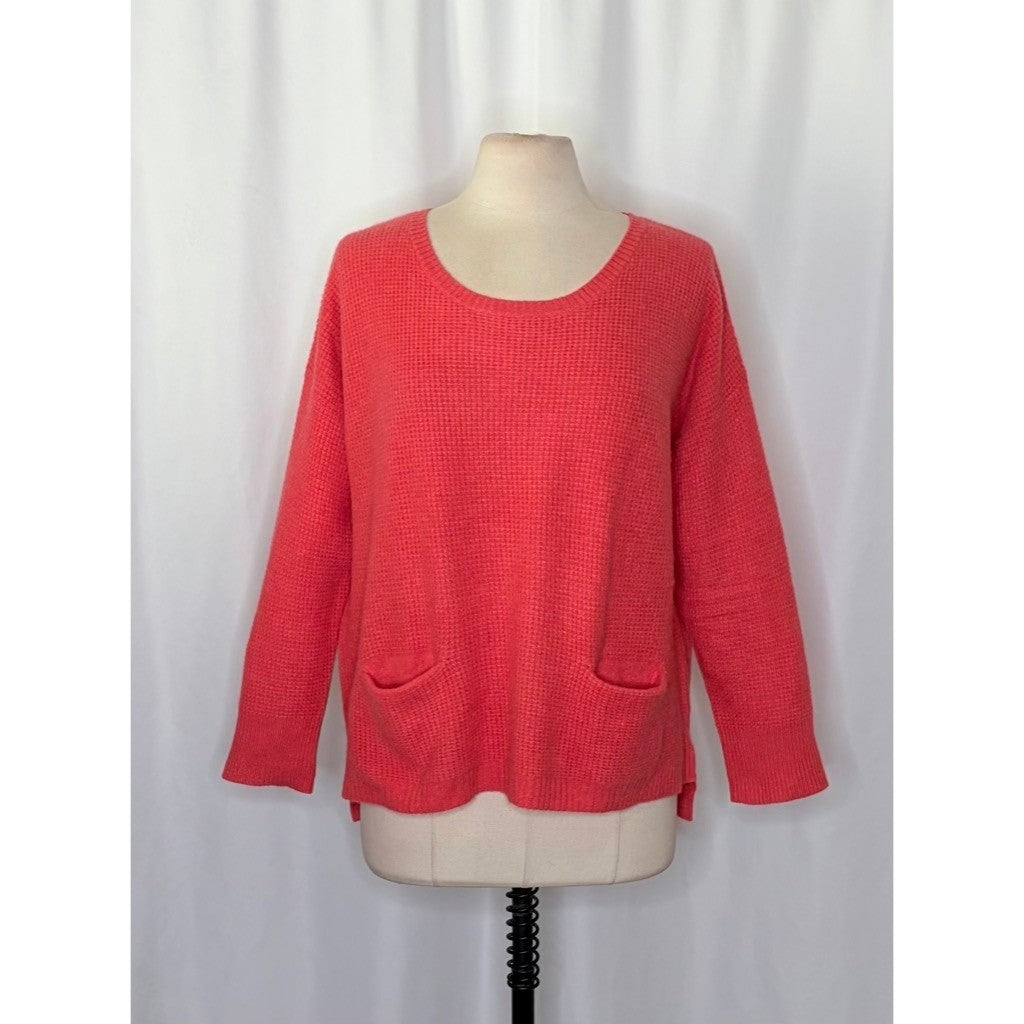 WHITE + WARREN Pink Cashmere Knit Pullover Sweater Pockets Solid Waffle Large