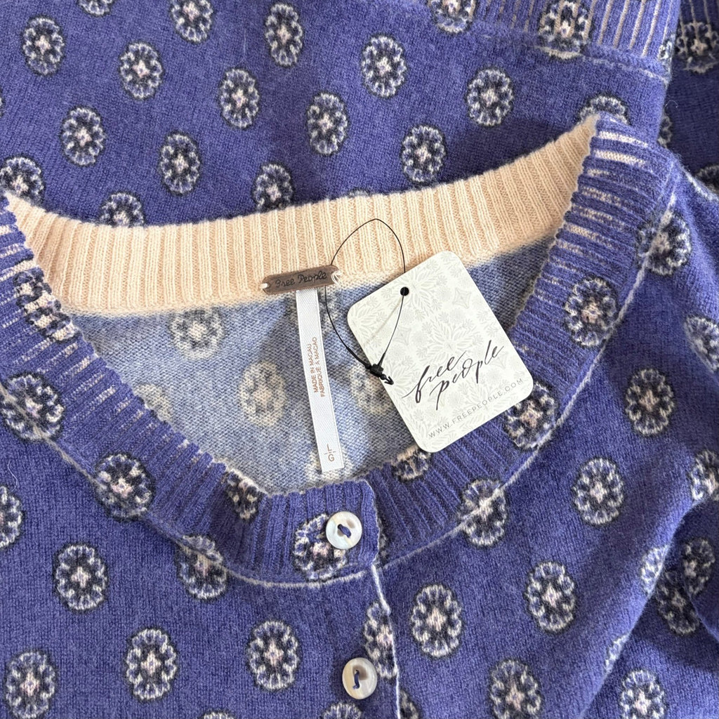NWT!! FREE PEOPLE Nocturnal Patterned Cardigan Sweater Cardi Floral Large