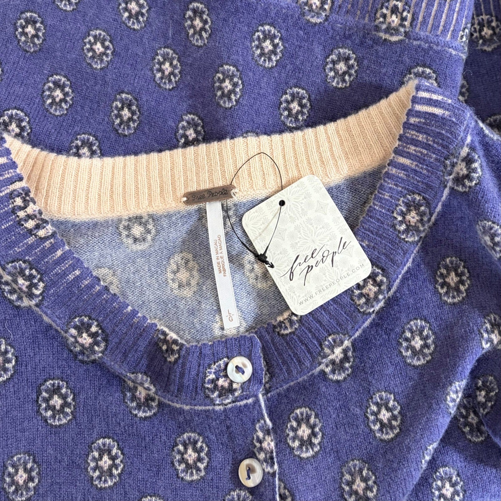 NWT!! FREE PEOPLE Nocturnal Patterned Cardigan Sweater Cardi Floral Large