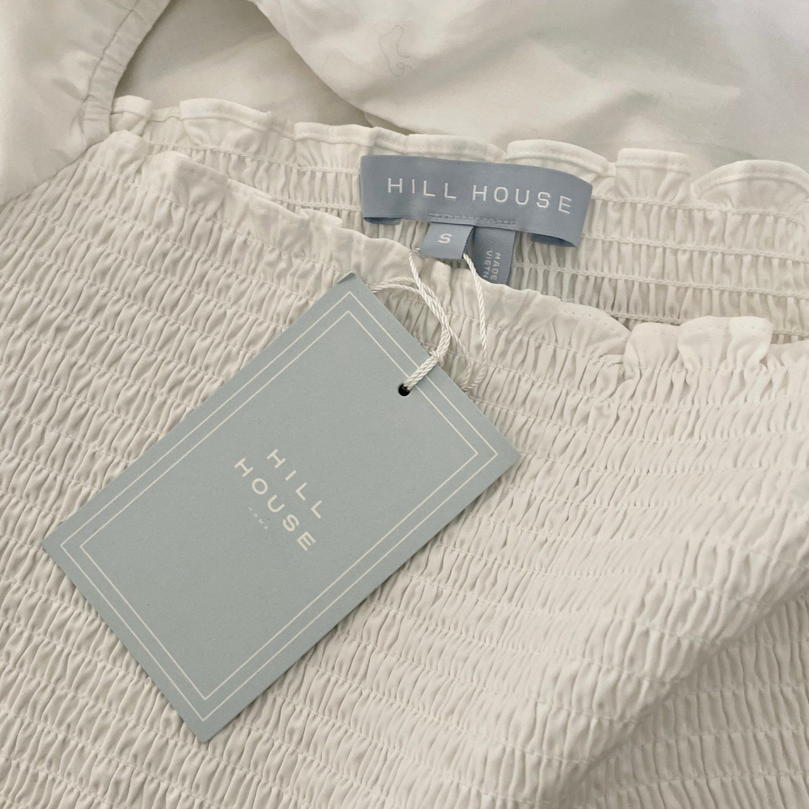 NWT!! HILL HOUSE The Grace Nap Top Smocked Solid White Cropped Ruffled Small