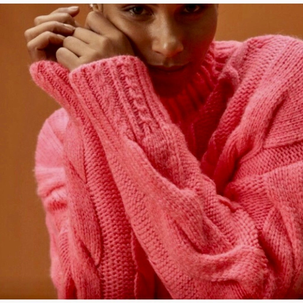 By ANTHROPOLOGIE Pink Cableknit Sweater Wool Pullover Knitwear Small