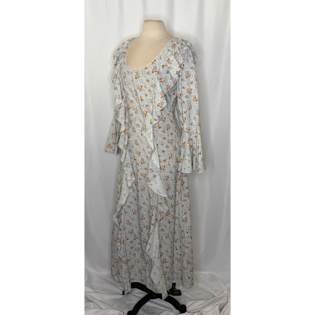 SPELL & THE GYPSY Fleur Frill Bias Maxi Dress Teapot Blue Floral Bohemian Large