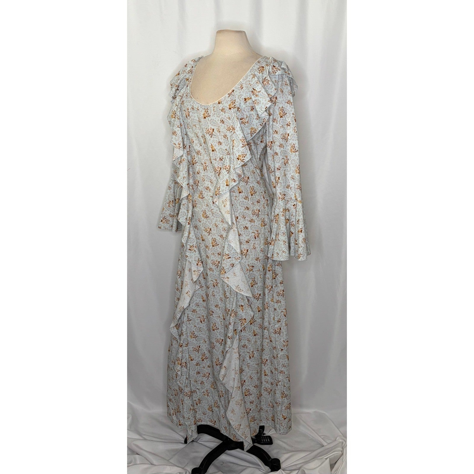 SPELL & THE GYPSY Fleur Frill Bias Maxi Dress Teapot Blue Floral Bohemian Large