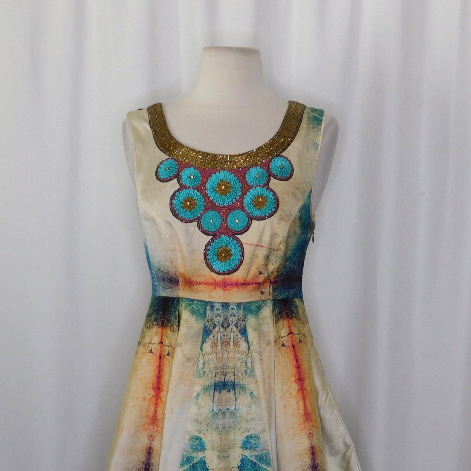 Anthropologie BHANUNI BY JYOTI Villette Dress Fit N' Flare Beaded Embellished 2