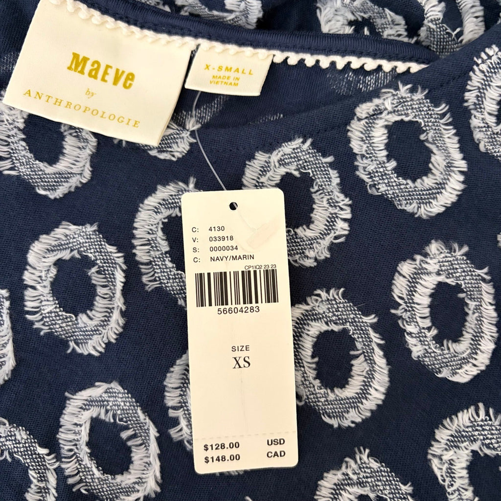 NWT!! Anthropologie MAEVE Lisanne Textured Tunic Tiered Dress Blue White X-Small